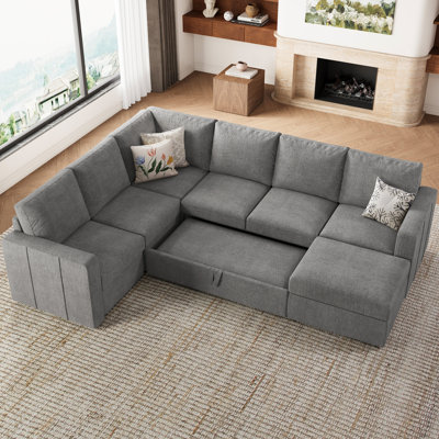 Seybert Pull-Out Sofa Bed Sectional With Storage Ottoman