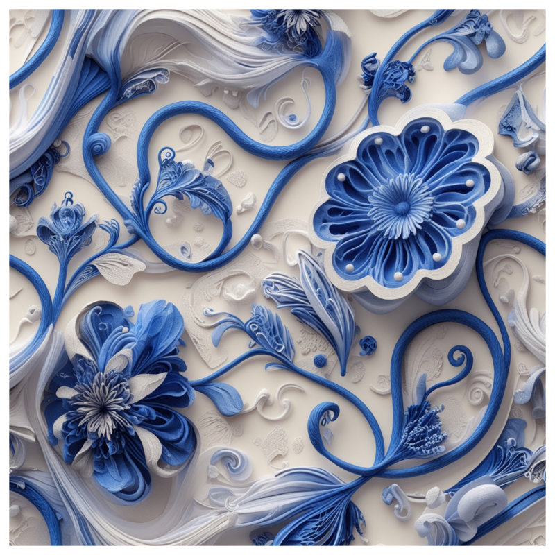 Tapisserie murale fleurs bleues quilling bleues, 104in H x88 with 4 Grommets