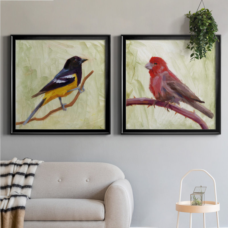 Backyard Birds I - Ensemble de 2 cadres photo sur toile, H 26,5 po x l 53 po x P 1,5 po, Toile avec cadre noir