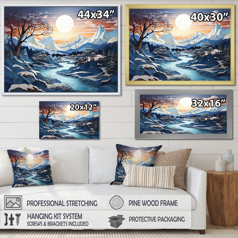 Berfu Glacier Glacial Majesty Pointillism II - reproduction, H 12 po x l 20 po x P 1 po, Cadre doré simple