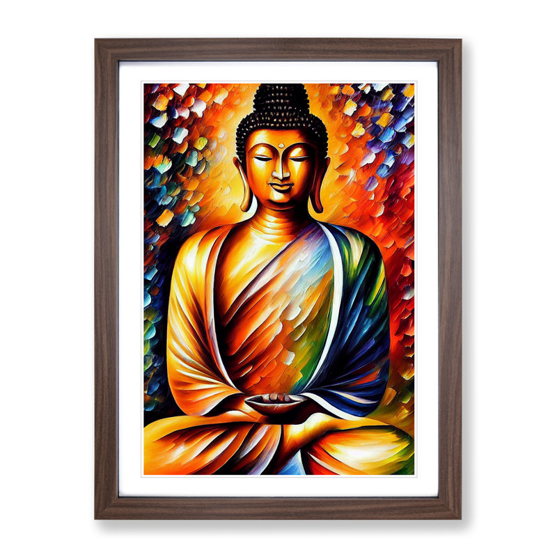 View Of Buddha No.5 - Print, Walnut Picture Frame, White, 66cm H x 48cm W