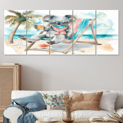 «Cute Koala Beach Relaxing - Coastal Animal», ensemble d'art sur toile
