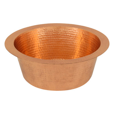 12" Round Hammered Copper Bar Sink with 2" Drain Opening in Polished Copper