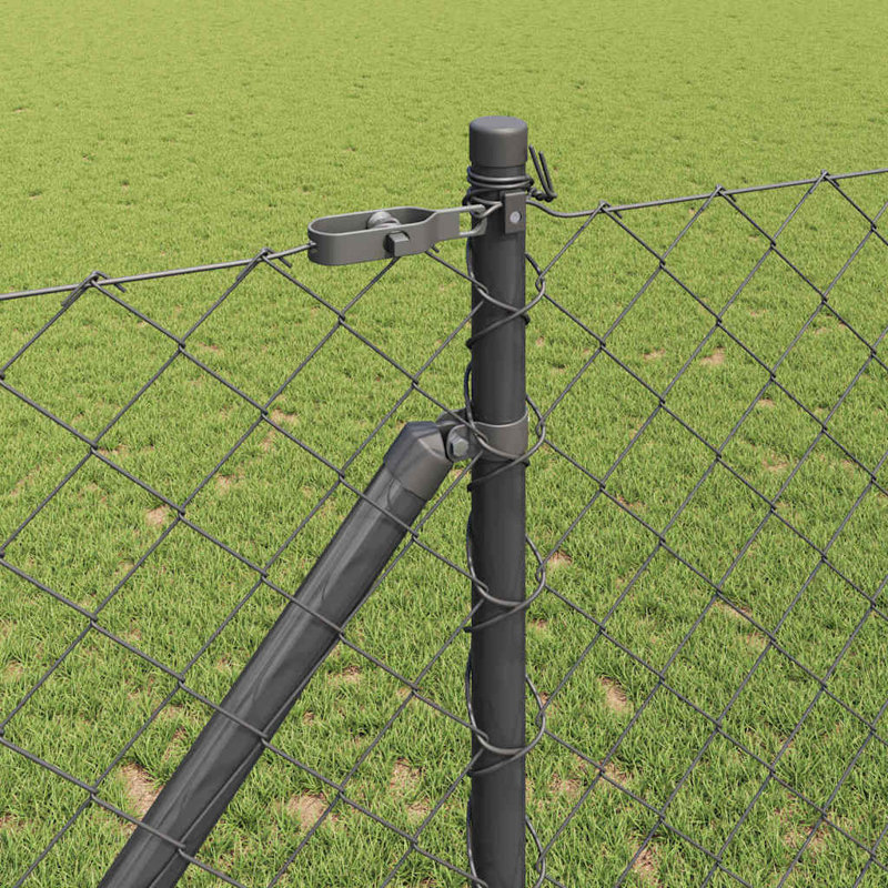 Vidaxl Chain Link Fence With Posts Steel, Grey, 120cm H x 2500cm W x 3.2cm D