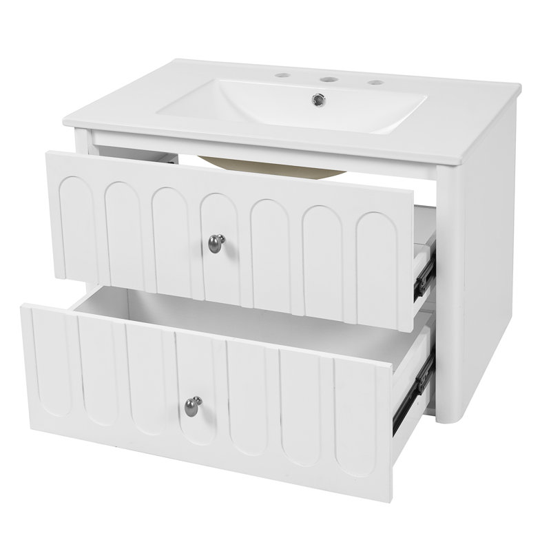 Meuble-lavabo mural moderne de 30 pouces avec lavabo et tiroirs, White