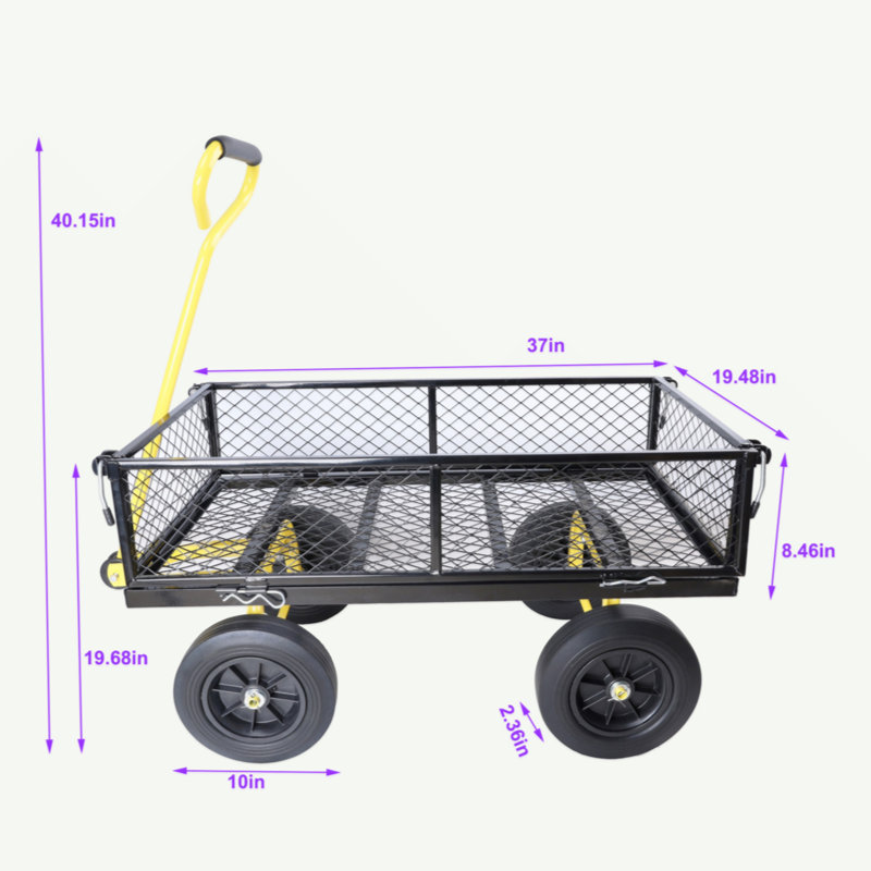 Black and Yellow Steel Garden Wagon with Solid Wheels
