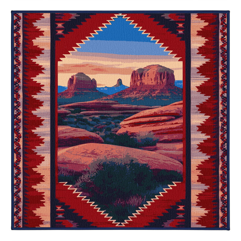  Tapis lavable Sedona Sunset Southwestern, Carré 3 pi