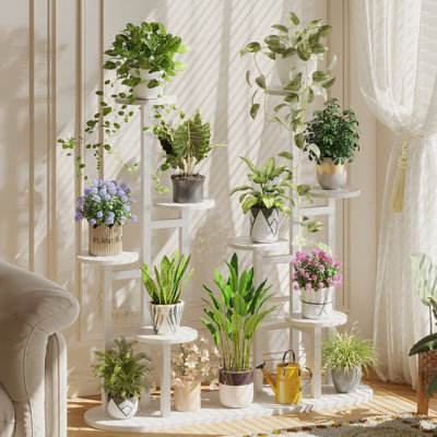 Support à plantes à 8 niveaux pour support à fleurs à plusieurs niveaux avec cadre en métal robuste, support pour plante peu encombrant pour le salon, le balcon, la chambre à coucher - s'adapte à différentes tailles de pots à fleurs et pots décoratifs