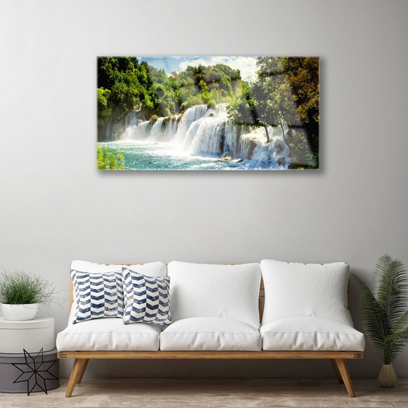 Nature Waterfall Trees 1 Piece Wall Art on Glass