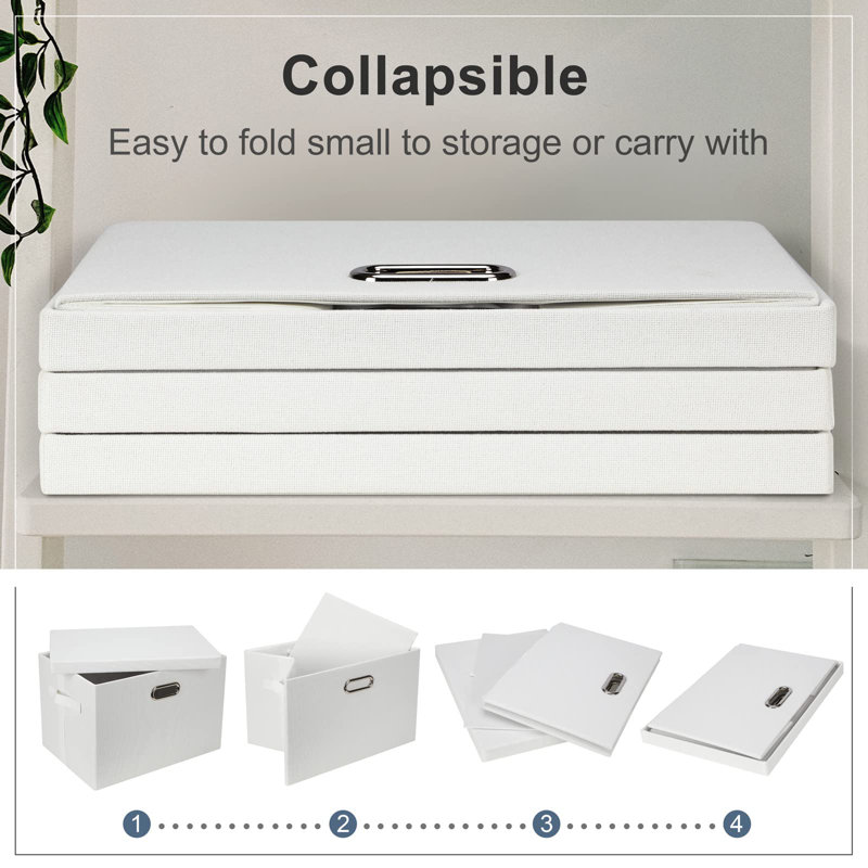 Large 17" 36 Quart Collapsible Stackable Storage Bins With Lids, White