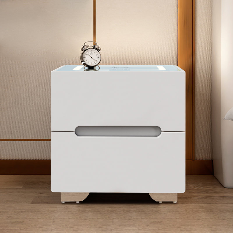 Uguna 50cm W Manufactured Wood Bedside Table, White, Light Blue