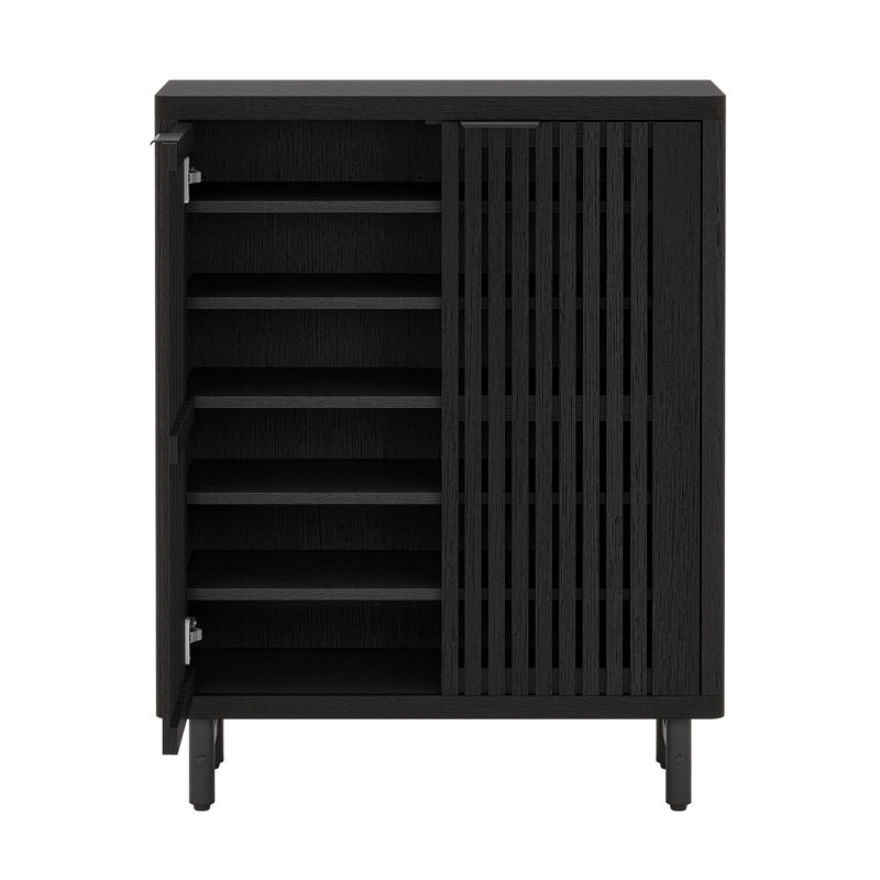 Armoire à chaussures 33,46 po en bois noir moderne à 6 niveaux avec portes à persiennes, Noir