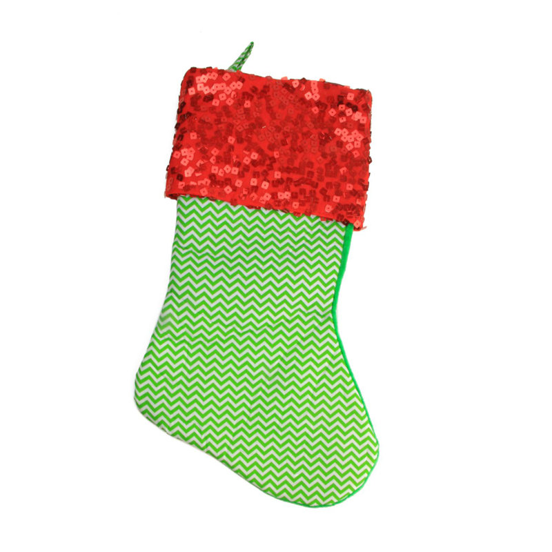 Chaussette de Noël 19 po à chevrons vert et rouge