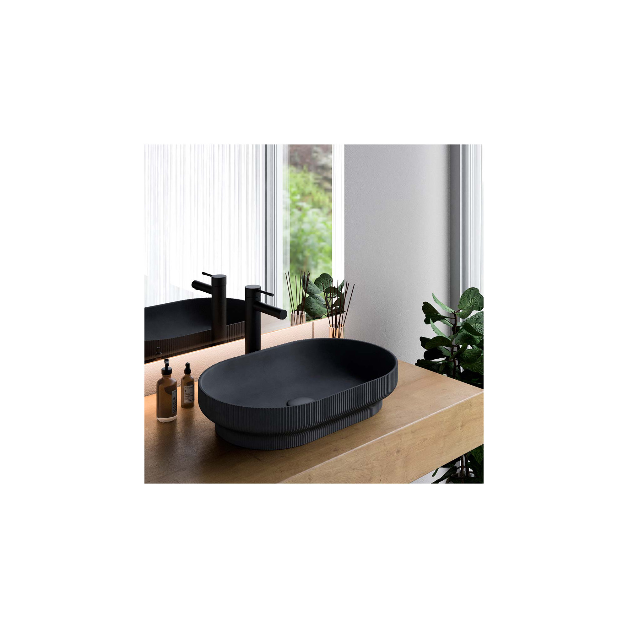 Lotus Concrete Handmade Bathroom Sink, Coal Black