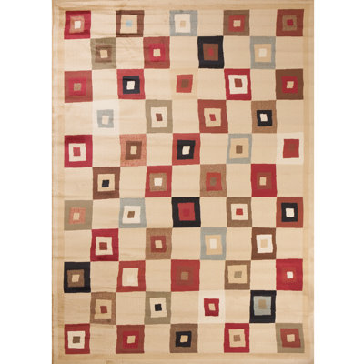 Beige/brun/vert à motif géométrique tissé à plat Scituate Tapis décoratif