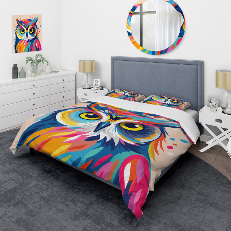 Ensemble de housse de couette Colorful Owl Popart Watchers II - Owl, Housse de couette pour très grand lit