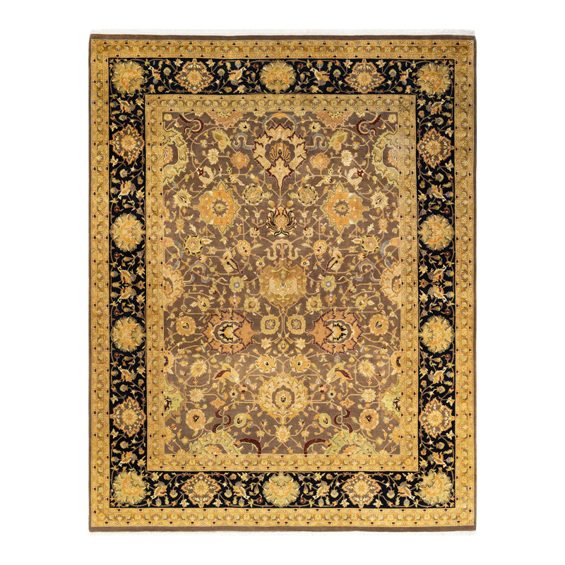 Tapis traditionnel brun en laine noué à la main 8 pi 1 po x 10 pi 3 po