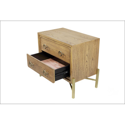 2 Drawer Nightstand With USB In Latte Finish With Metal Base
