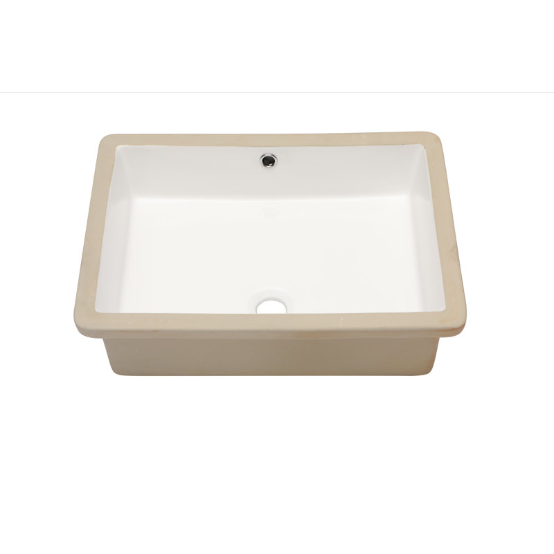 21"L x 14"W White Ceramic Rectangular Undermount Bathroom Sink with Overflow, White, 22" L x 16" W