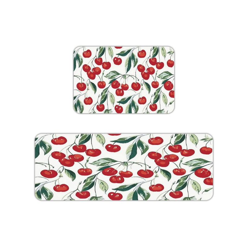Red Cherry Kitchen Mats, 2 Pack, for Kitchen & Dining Room