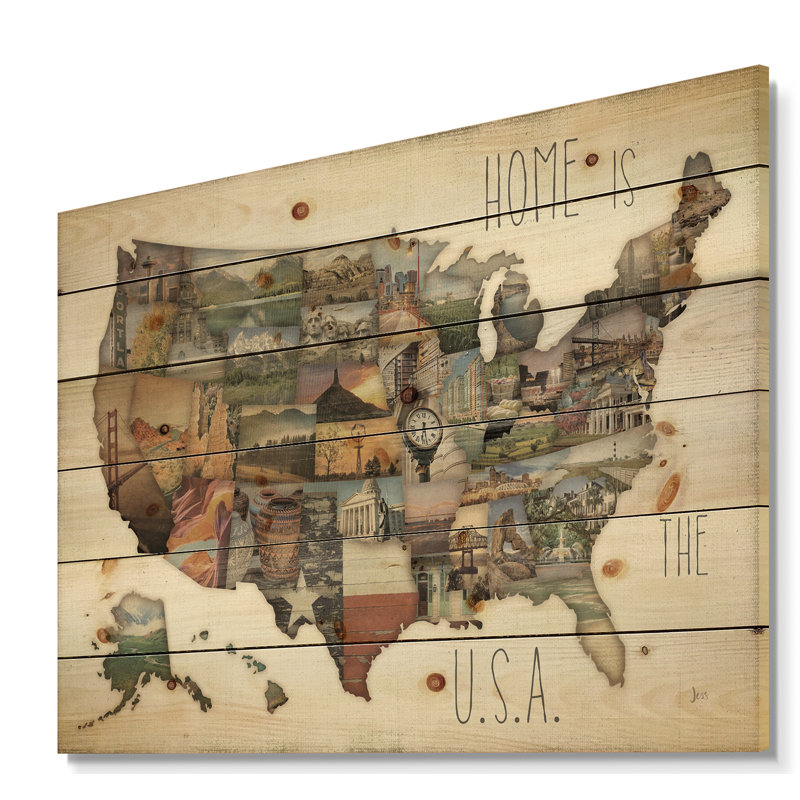 « instastates monuments map », impression sur bois, H 36 po x l 46 po x P 1,5 po