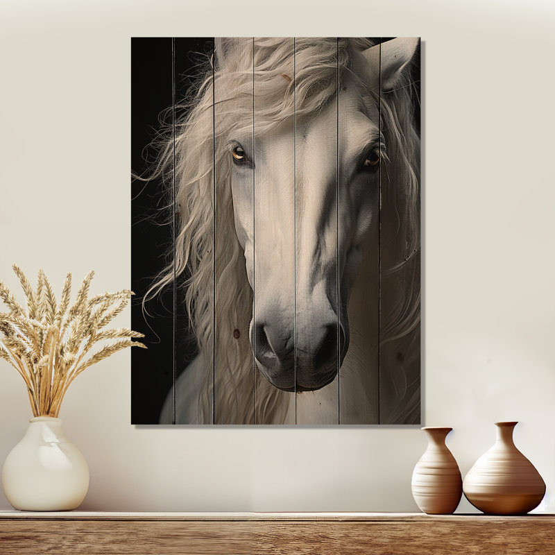 Cheval blanc sérénité - reproduction d'animaux sur bois de pin naturel, H 32 po x l 24 po x P 0,78 po