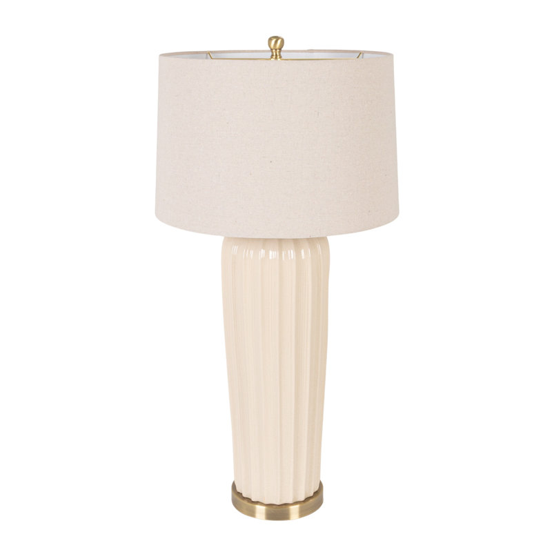 Lampe de table ivoire en grès avec abat-jour en lin
