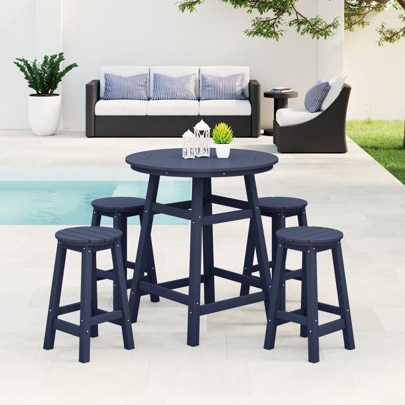 Ensemble de comptoir rond 5 pièces Laguna, Bleu marine