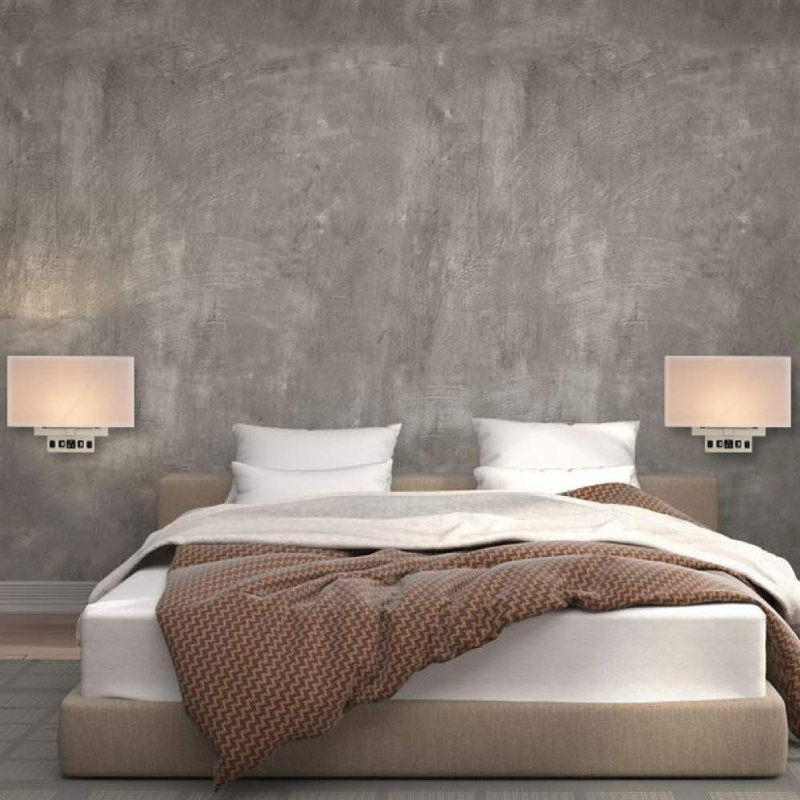 Modern White Fabric Shade Wall Sconce with USB Ports