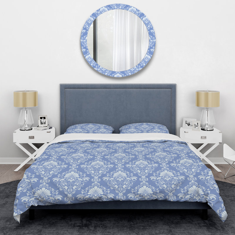Damas bleu - ensemble de housse de couette abstrait - microfibre de polyester