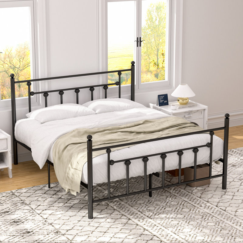 YT Metal Bed Frame w/Headboard and Footboard Platform Bed Frame Single Double Size, Double (4'6), Black