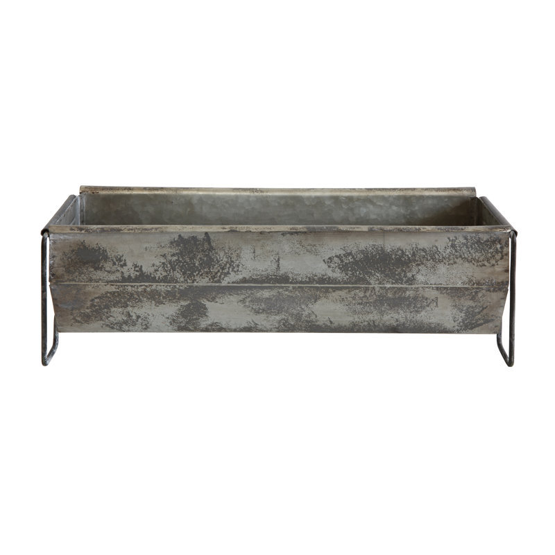 Aalayna Decorative Metal Trough Container with Distressed Zinc Finish
