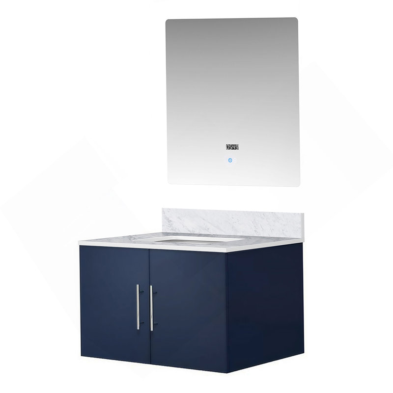 Meuble-lavabo de salle de bain 30 po X P 22 po D, plateau en marbre de Carrare et Miroir à DEL, Marine