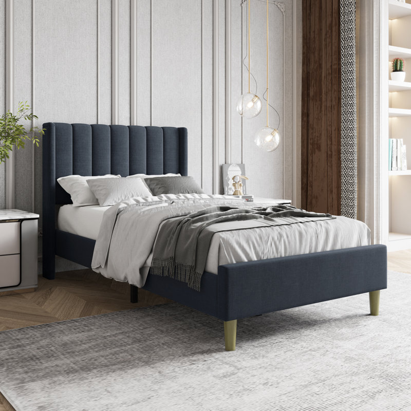 Upholstered Wingback Bed, Twin, Black