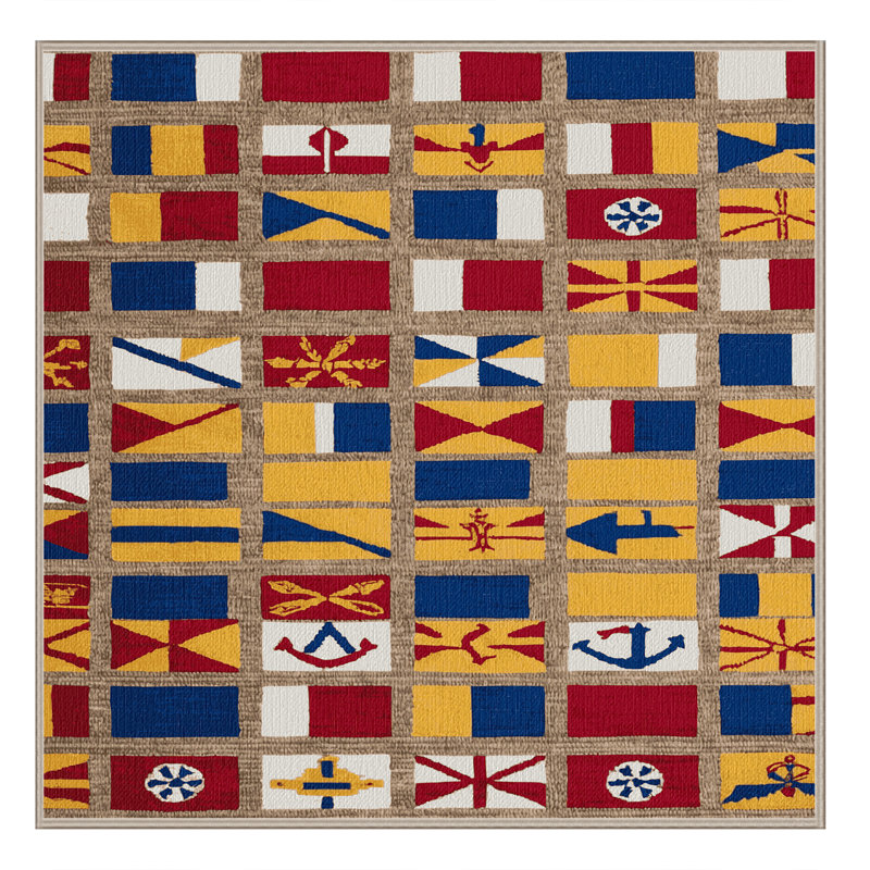 Washable Ships flags Nautical Area Rug, Square 6'