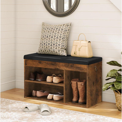 Shoe Storage Bench With Padded Cushion, Entryway Bench With Flip-Open Storage Box And Adjustable Shelf, Rustic Brown by Millwood Pines