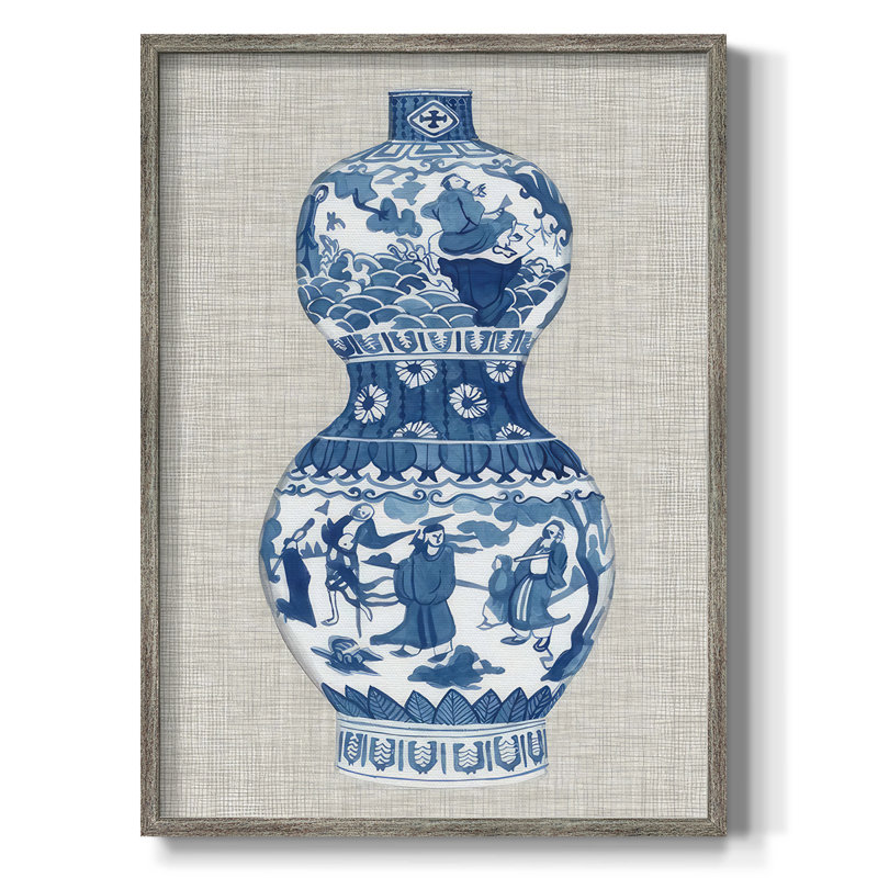 «Ming Vase on Linen IV», reproduction encadrée - bois massif, H 30 po x l 24 po
