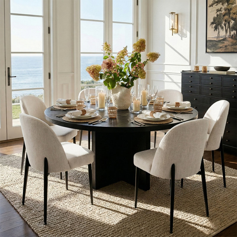 Ensemble de salle à manger 7 pièces pour 6 personnes avec chaises rembourrées Momodern, 7 pièces : table, 6 chaises, Beige