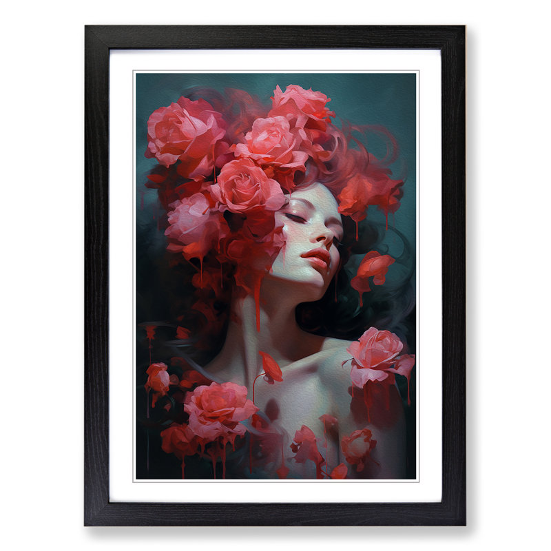 Rose Modern No.2 - Single Picture Frame Print on Wood, Black Framed, 46cm H x 34cm W x 2cm D