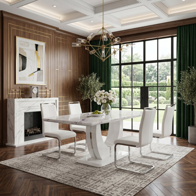 Modern 5-Piece Rectangular Faux Marble Dining Table Set