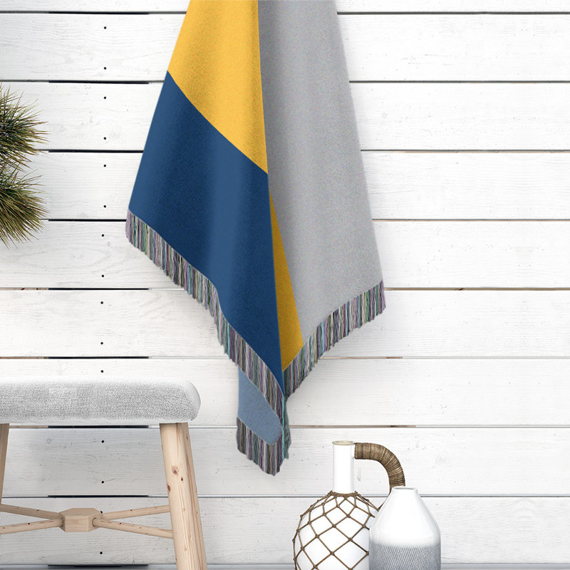 Golden State Hand Woven Throw Blanket, 52" W x 37" L, Indiana Navy Blue/Gold/Cool Gray