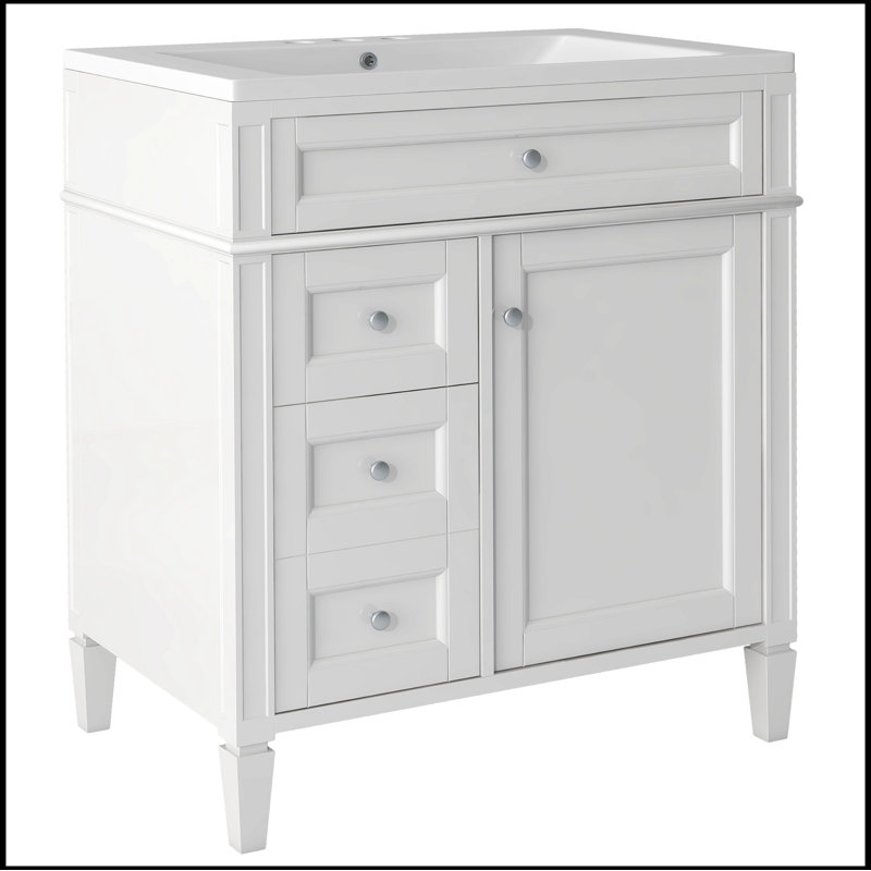 Meuble-lavabo de salle de bain 30 po avec lavabo supérieur Sadina, armoire de rangement moderne avec 2 tiroirs et tiroir escamotable, meuble-lavabo simple