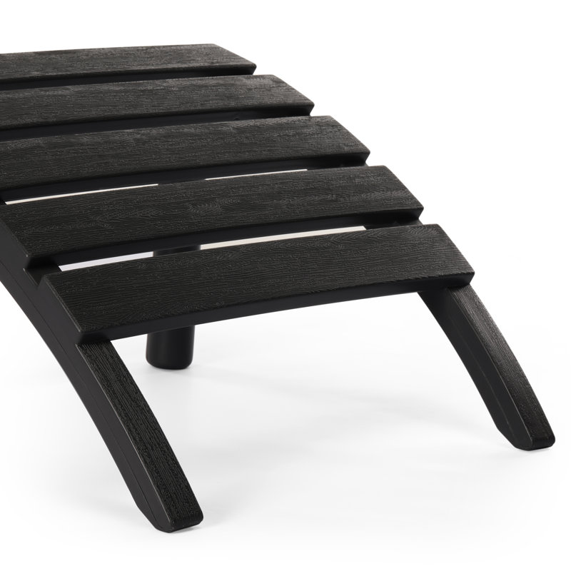 Outdoor Poly 3-Piece Set Adirondack Chair With Ottoman And Side Table, Black