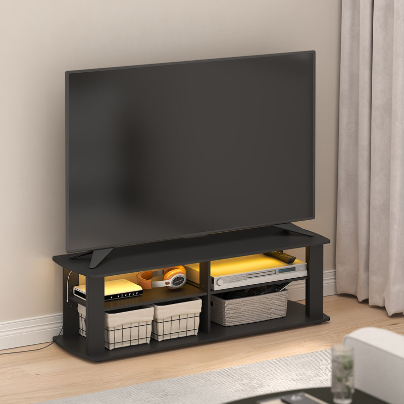  Meuble télé Nelly pour téléviseur de 50 po ou moins, meuble télé à 3 niveaux avec tablettes ouvertes, console de télévision, pour salon, chambre à coucher, noir