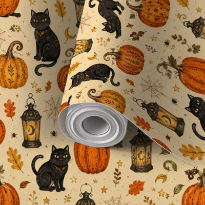 Rouleau de papier peint auto-adhésif pour familles et locataires, toiles d'araignées, lanternes de citrouilles noires, revêtement mural auto-adhésif amovible pour salon, chambre à coucher, chambre de bébé, cuisine, décoration murale, rénovation de maison, 24 po x 118 po (60 po x 300 po)