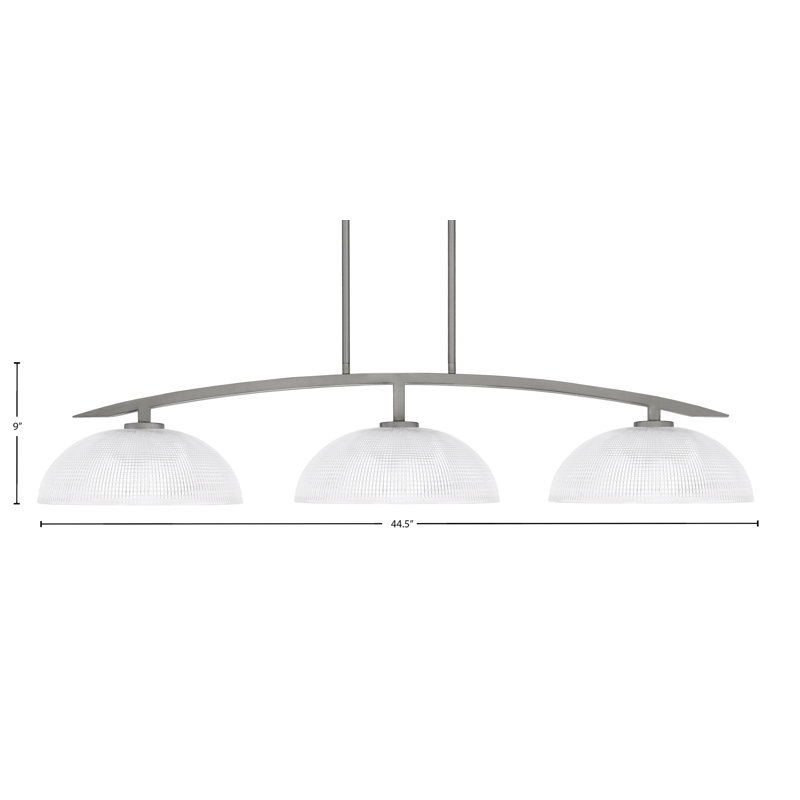 Luminaire pour îlot de cuisine 3 lumières Kurve illustré en finition graphite avec verre côtelé transparent de 13 po