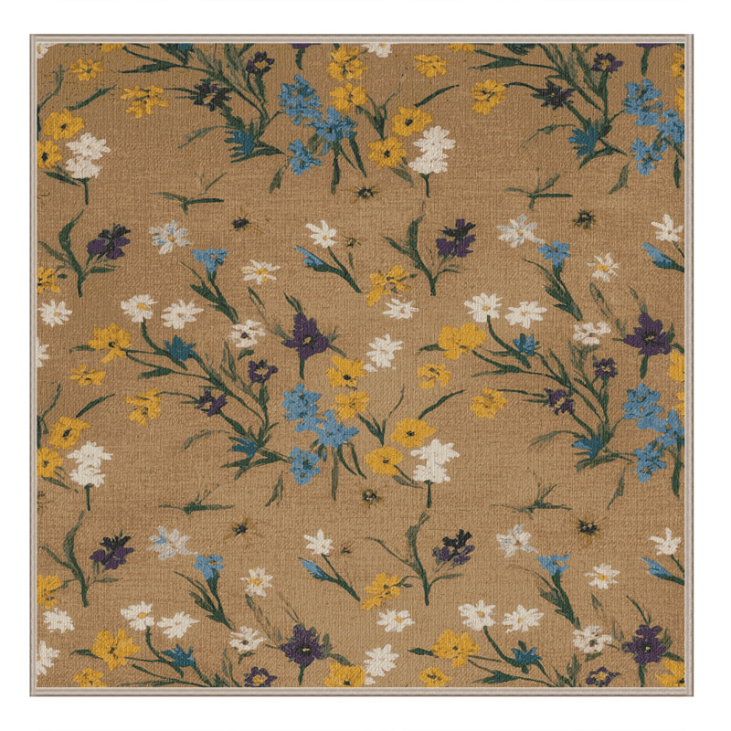 Washable Meadow Flowers Farm Area Rug, Square 5'
