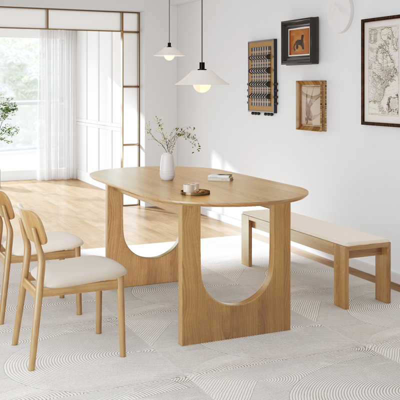 Oval Wood Double Pedestal Dining Table, 30"H x 67"L x 33.5"W, Natural Wood