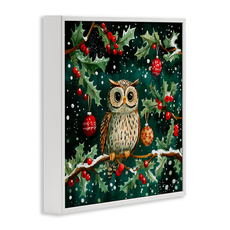 Hibou d'hiver avec une douce chute de neige encadrée, estampe numérique, design par Yen, H 24 po x l 24 po