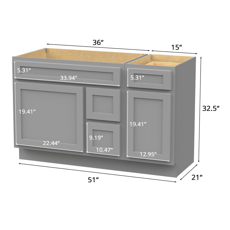 51'' Single Bathroom Vanity Base Only, Gray